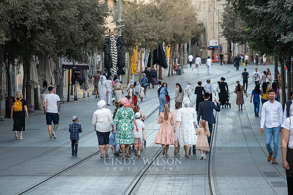 People Walking on Streetcar Tracks, Jerusalem
