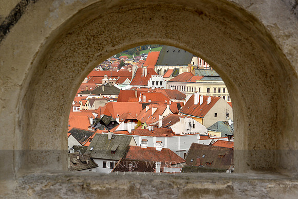Through a Walkway Window_639, Czesky Krumlov, Czech Republic