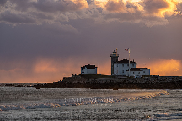 Squalls beyond Watch Hill Light